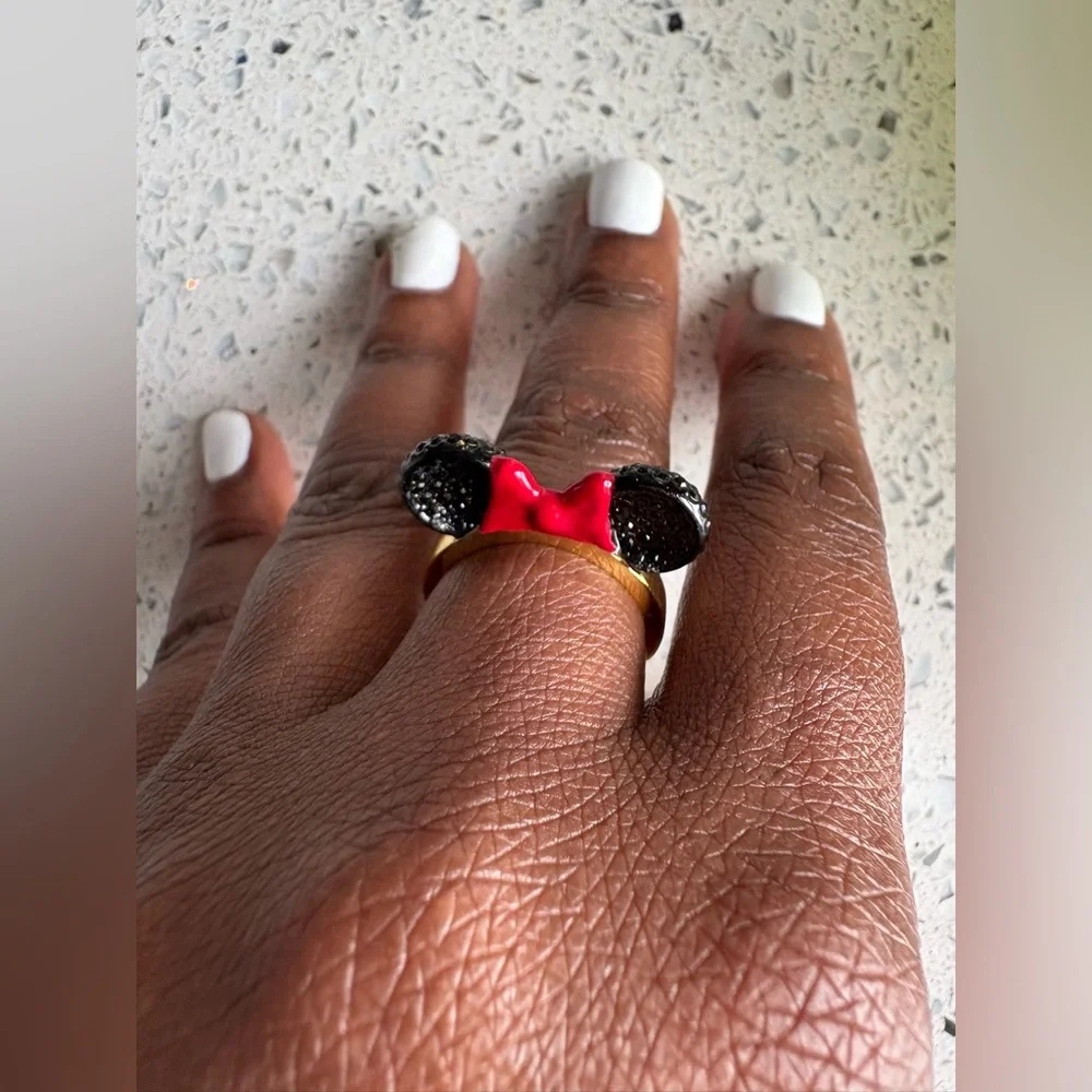 KATE SPADE Disney Minnie Mouse Ears Gold & Black Ring Size 8 - Picture 3 of 4